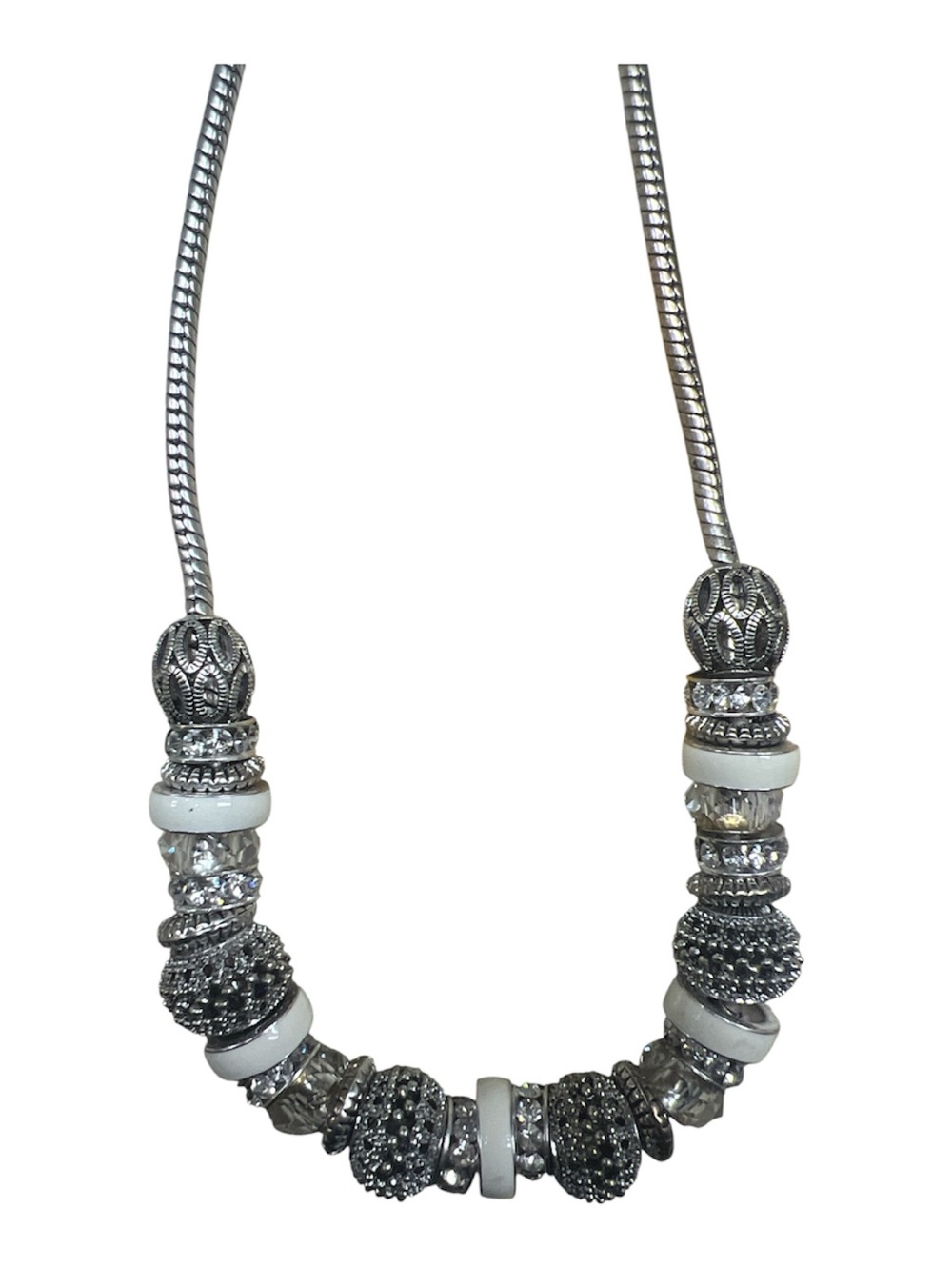 Silver & White Beaded Statement Necklace
